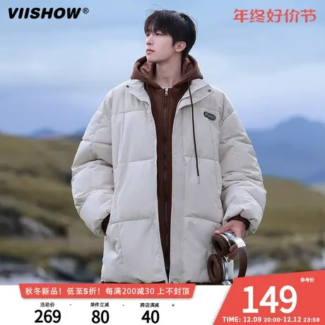 VIISHOW假两件连帽棉服男秋冬保暖棉袄日系cityboy潮牌棉衣外套商品大图