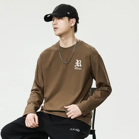 冬季男款纯棉长袖打底衫秋冬款男士内搭圆领长袖T恤上衣2024新款商品大图