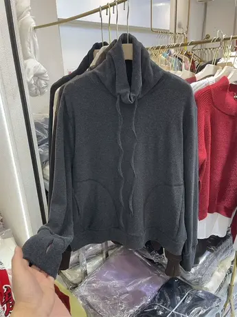 欧货高领抽绳双面德绒口袋卫衣女2024秋冬新款宽松软糯亲肤上衣潮图片