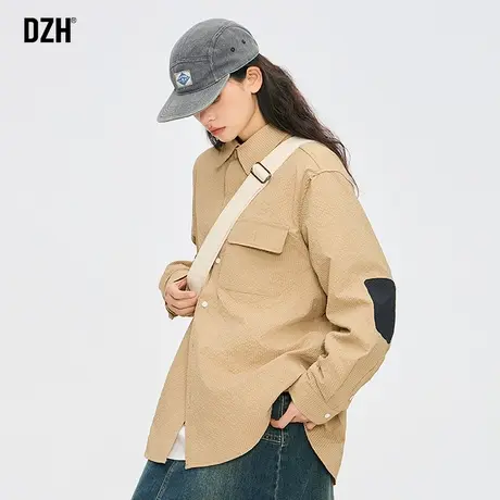 男士卡其色翻领外套男春季高级感2024新款中性风日系上衣工装夹克商品大图