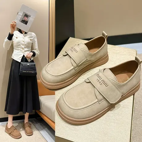 爆款魔术贴厚底勃肯鞋女2024春新款法式复古乐福鞋一脚蹬单鞋女鞋商品大图