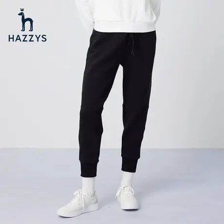 Hazzys哈吉斯黑色针织束脚裤女士春季新款休闲运动裤商品大图