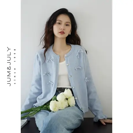 嘉茱莉2024春季新款针织开衫女立体蝴蝶结毛衣开衫针织衫宽松上衣商品大图