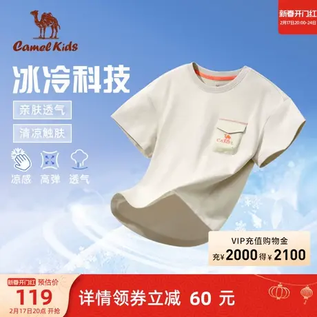 小骆驼男童短袖T恤冰感2024新款夏中大童宽松上衣男童圆领打底衫商品大图