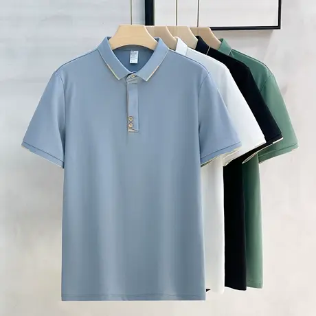 40支拼接撞色帅气POLO衫男2023新款休闲商务翻领简约男士短袖T恤商品大图