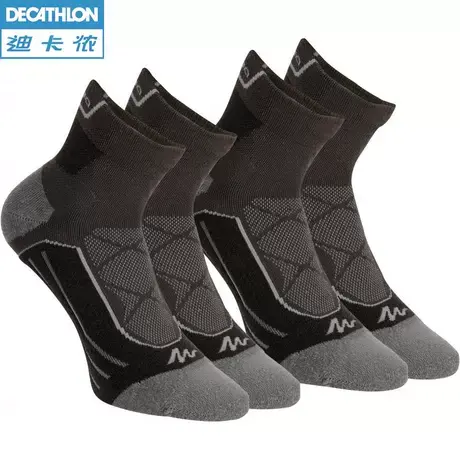 迪卡侬户外登山跑步袜子男透气女排汗中帮运动棉袜徒步2双ODS图片