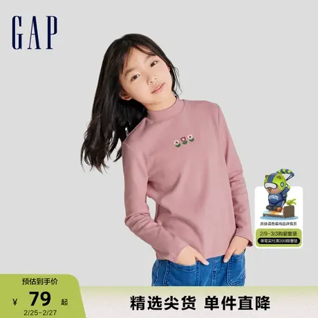 Gap女童春夏LOGO半高领磨毛舒适T恤儿童装洋气时髦休闲上衣789235商品大图