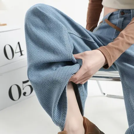 浅色阔腿牛仔裤女春季2024新款高腰垂感宽松显瘦窄版休闲直筒长裤商品大图