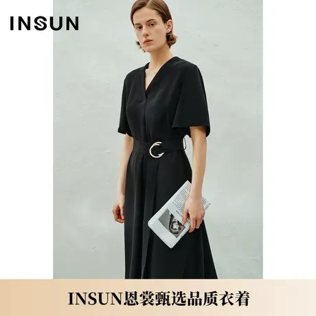 INSUN恩裳夏季三醋酸透气V领连衣裙图片