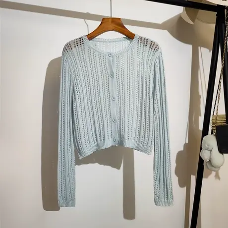 镂空针织开衫女2024春夏新款吊带裙子外搭短款长袖披肩上衣防晒衫图片