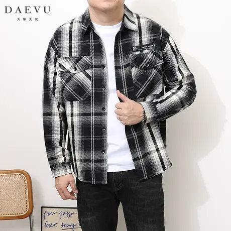 DAEVU春新款大格子潮胖子大号加肥加大码男士长袖衬衫衬衣外套商品大图