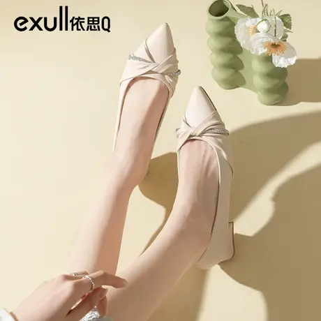 依思q平底鞋女2024春季新款女鞋小香风法式尖头浅口温柔风单鞋女图片