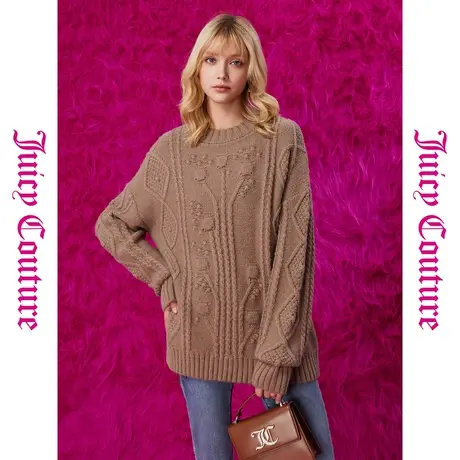 Juicy Couture橘滋秋季装女装年新款朝花夕拾金属牌绞花女针织衫商品大图