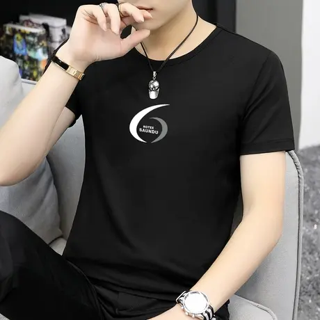 莫代尔短袖t恤男士夏装上衣服黑色冰丝印花男生潮流潮牌半袖体恤商品大图