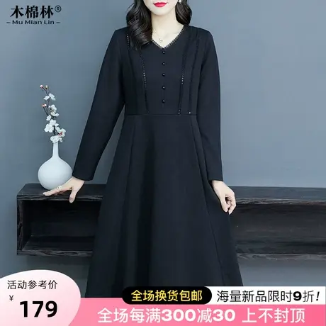 别致小众小黑裙梨型身材收腰显瘦连衣裙胖mm大码女装秋新款a字裙图片