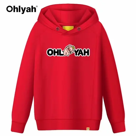 Ohlyah猪年本命年红色连帽衫卫衣女韩版宽松情侣装外套潮班服定制图片