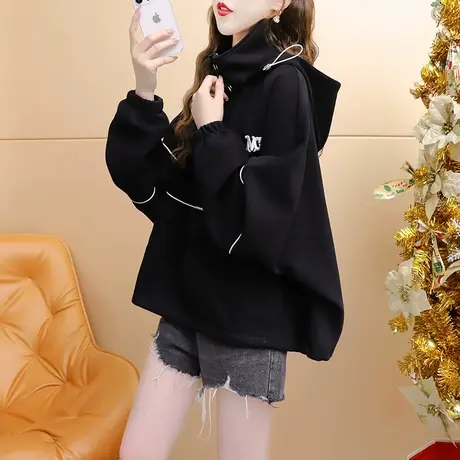 减10】慵懒风连帽卫衣外套女2023新款早秋洋气减龄宽松设计感上衣商品大图