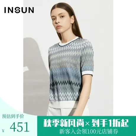 恩裳COVER2023夏新款简约奢华醋酸葱纱针织衫波浪纹提花冰丝上衣商品大图