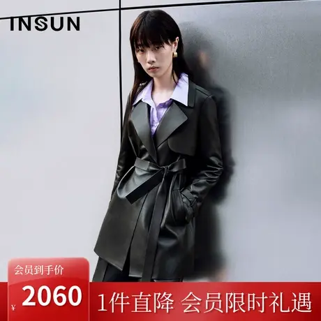 [老钱风]恩裳COVER2023秋新款油边重工绵羊皮美拉德外套风衣皮衣商品大图