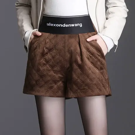 加厚加棉金丝绒短裤女高腰冬季外穿阔腿裤2023新款时尚休闲裤靴裤图片