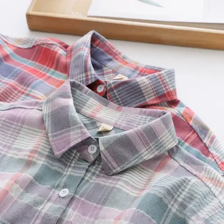 2020年新款秋装格子衬衫女韩版宽松百搭纯棉格格衬衣学生外套上衣商品大图