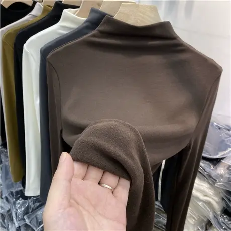 半高领加绒纯色打底衫女秋冬内搭早春洋气新款德绒磨毛中领上衣商品大图