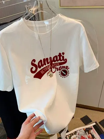 白色仿棉短袖t恤女装2023新款夏季复古港味chic减龄漂亮洋气上衣图片