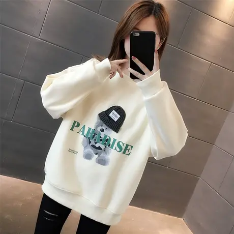 卫衣女秋冬季韩版宽松设计感小众ins加绒加厚可爱小熊上衣外套潮图片