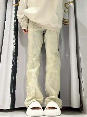 黄泥染复古直筒牛仔裤女秋冬季小众设计感高街美式窄版阔腿裤子潮图片