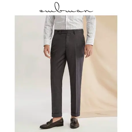 十米布新款意式长腰头男西裤商务休闲修身正装直筒垂感蓝色西装裤图片