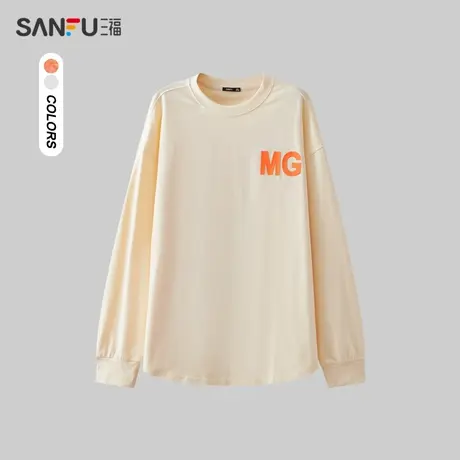 三福2023秋男士虚幻几何字母长T恤 休闲宽松圆领纯棉上衣477032商品大图