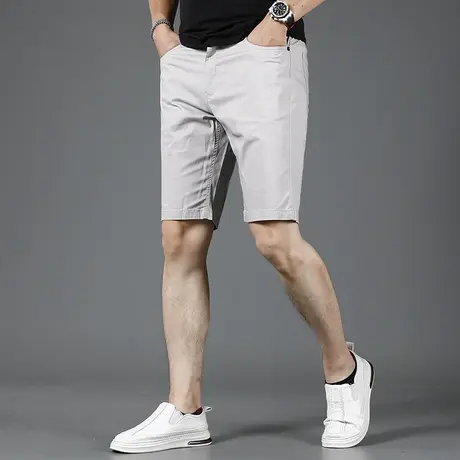 新款男士休闲裤短裤男浅灰色夏季修身弹力五分裤薄款潮流百搭中裤商品大图