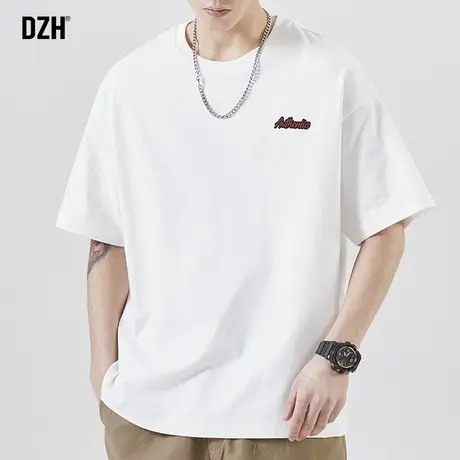 男士白色刺绣t恤男短袖夏季宽松纯棉上衣2023新款五分袖男款体恤商品大图
