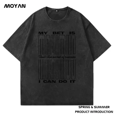 美式复古重磅短袖100%纯棉宽松水洗做旧大码男装潮牌胖子半袖T恤商品大图