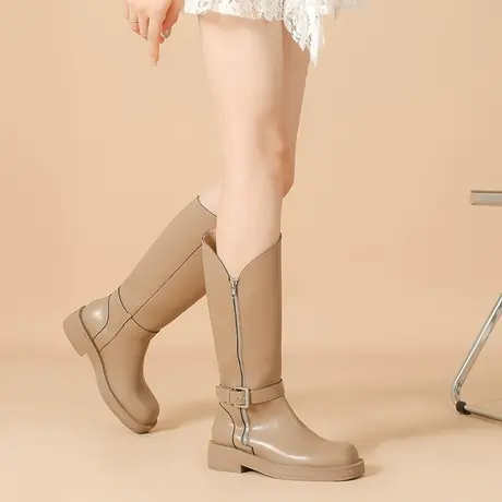 2022年秋冬新款长筒靴女粗跟时尚显瘦不过膝骑士靴厚底圆头高筒靴商品大图