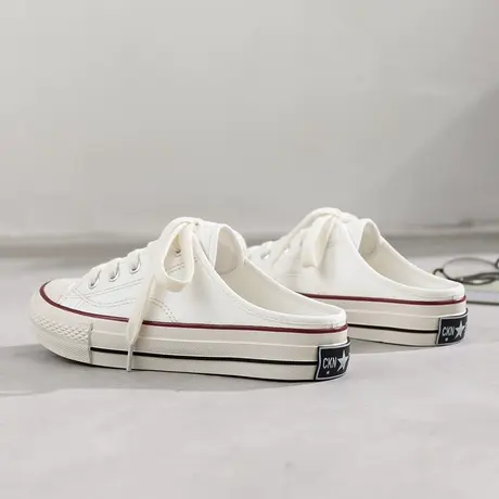 半托帆布鞋女ulzzang百搭2023年新款韩版原宿ins潮鞋子夏款小白鞋商品大图