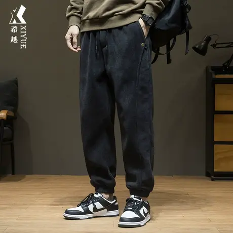 410g厚感欧绒棉卫裤男生宽松大码2023春秋潮牌束脚加绒长裤子男潮图片