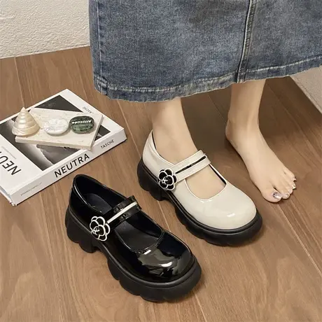 单鞋女2024新款防滑浅口春秋小皮鞋网红百搭配裙子气质玛丽珍鞋潮商品大图