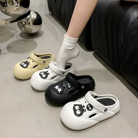 可爱卡通煤球精灵印花EVA洞洞鞋女外穿夏季新款休闲防滑百搭拖鞋商品大图