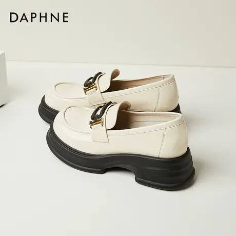 Daphne达芙妮 小个子网红穿搭~米色英伦风小皮鞋女厚底一脚蹬单鞋商品大图