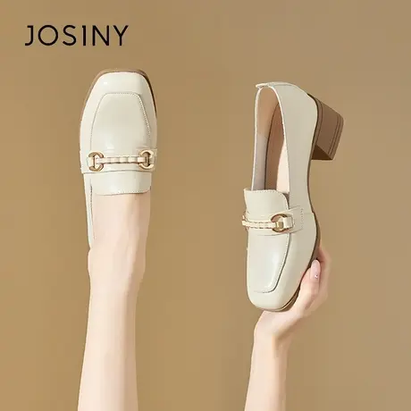 Josiny/卓诗尼粗跟小皮鞋女夏季2023新款乐福鞋时尚百搭学院单鞋商品大图