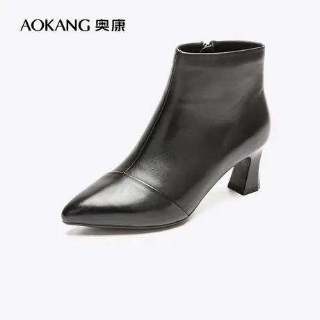 【门店发货】奥康女鞋 2022冬季新款女士休闲时装靴真皮粗高跟商品大图
