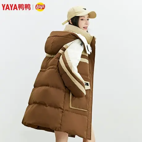 鸭鸭乐事联名羽绒服男女款2023年秋新品中长款连帽时尚保暖外套W图片