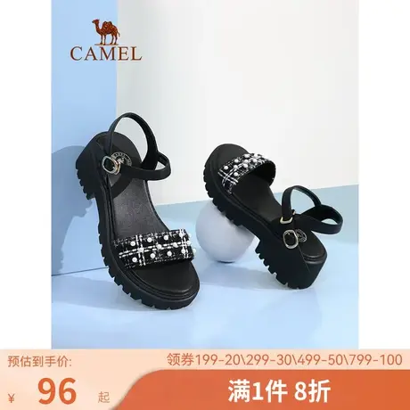骆驼女鞋2022夏季新款一字带凉鞋女粗跟厚底时尚休闲仙女风凉鞋图片