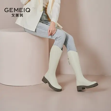 戈美其长筒靴女2023秋季新款V口黑色显瘦骑士靴高筒靴不过膝长靴图片