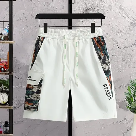 夏季短裤男外穿宽松休闲百搭拼接工装五分中裤潮流个性薄款大裤子商品大图