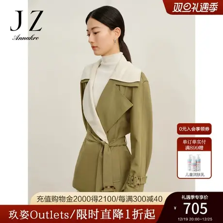 玖姿安娜蔻日常休闲商务装饰拼接X型涤棉风衣外套2023秋冬季新款商品大图