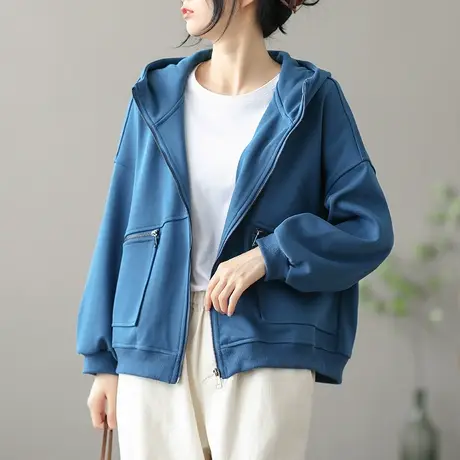 dza 高端加厚休闲女士短外套2022新款春季宽松连帽上衣女工装夹克图片