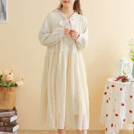 胖妹妹2023秋冬蕾丝拼接法式优雅连衣裙 大码微胖设计感加绒长裙商品大图