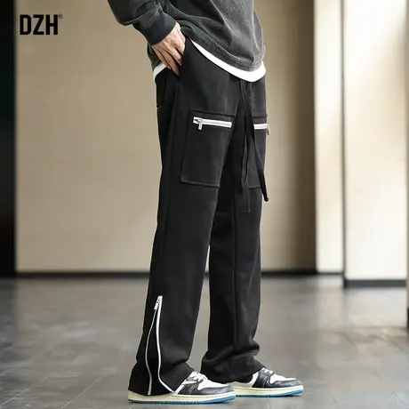 男士痞帅高级感裤子ins高街潮黑色直筒裤男休闲裤宽松型长裤秋季图片